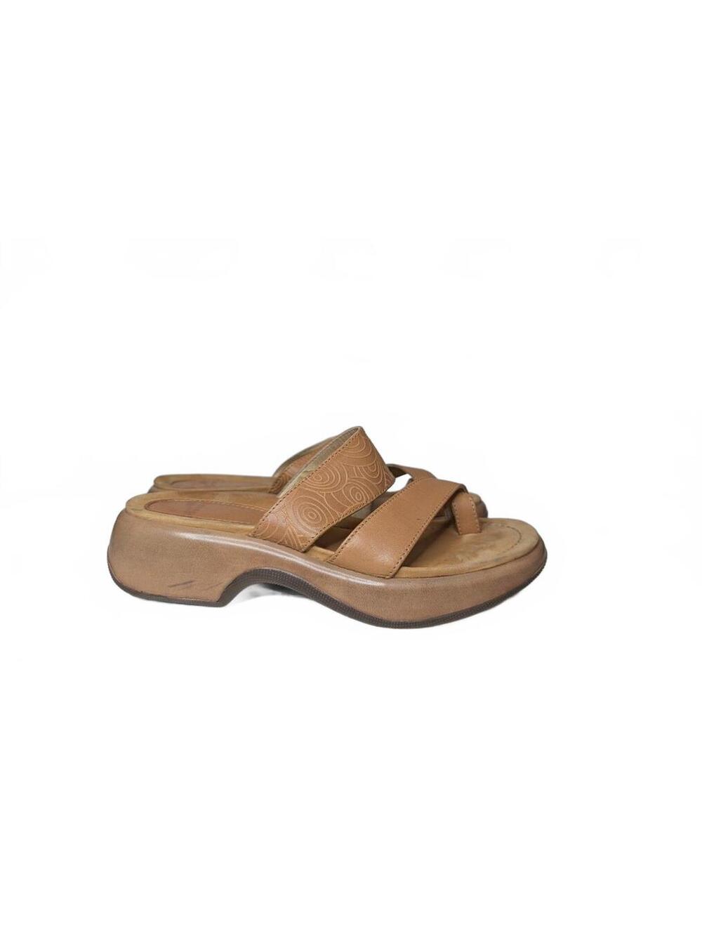 Dansko Tan Leather Slide Sandals with Asymmetrical Crisscross Strap - Size 40